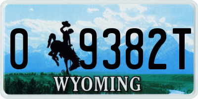 WY license plate 09382T