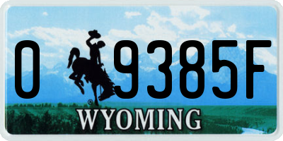 WY license plate 09385F