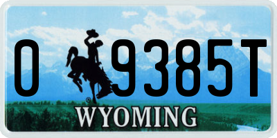 WY license plate 09385T