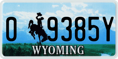 WY license plate 09385Y