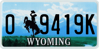WY license plate 09419K