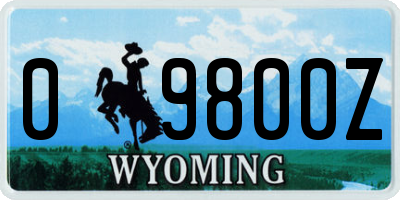 WY license plate 09800Z