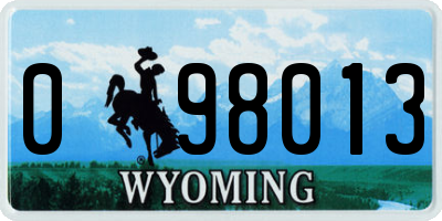 WY license plate 098013