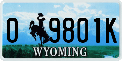 WY license plate 09801K
