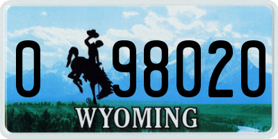 WY license plate 098020