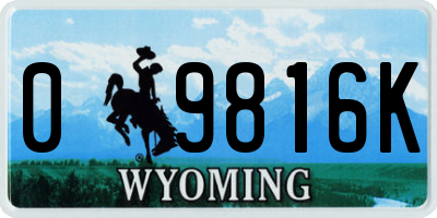 WY license plate 09816K