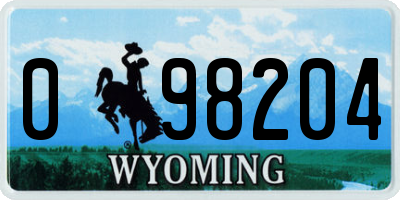 WY license plate 098204