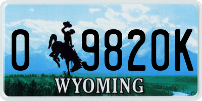 WY license plate 09820K
