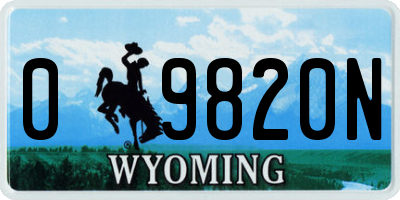 WY license plate 09820N