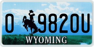 WY license plate 09820U