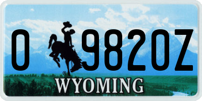 WY license plate 09820Z