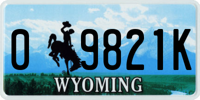 WY license plate 09821K
