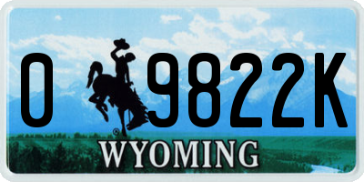 WY license plate 09822K