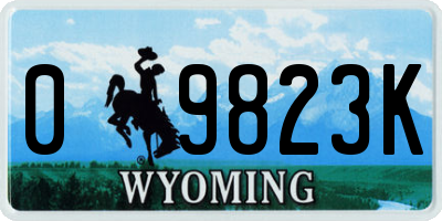 WY license plate 09823K