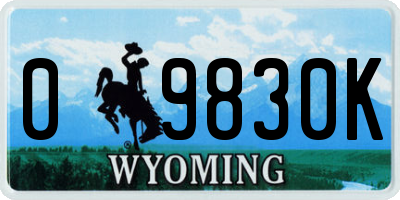 WY license plate 09830K