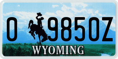 WY license plate 09850Z