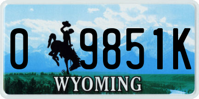 WY license plate 09851K