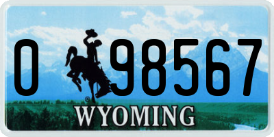 WY license plate 098567