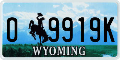 WY license plate 09919K