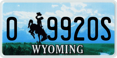 WY license plate 09920S