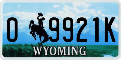 WY license plate 09921K