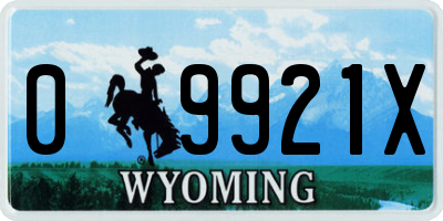 WY license plate 09921X