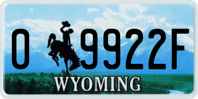 WY license plate 09922F