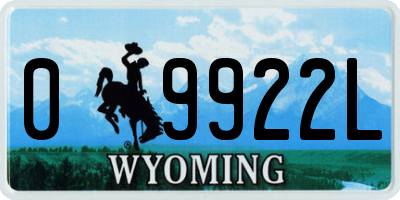 WY license plate 09922L