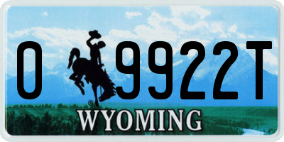 WY license plate 09922T