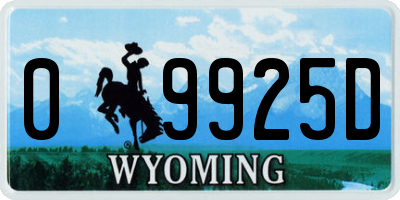WY license plate 09925D