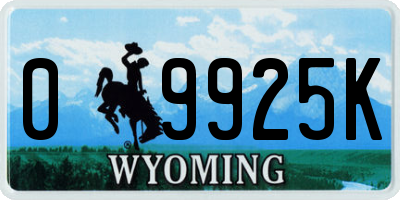 WY license plate 09925K