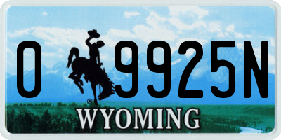 WY license plate 09925N