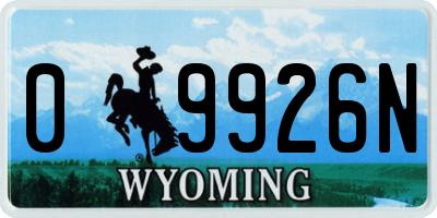 WY license plate 09926N