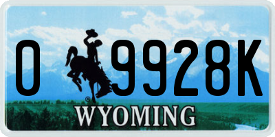 WY license plate 09928K