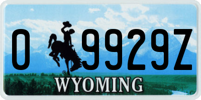 WY license plate 09929Z