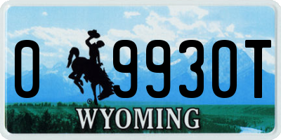WY license plate 09930T
