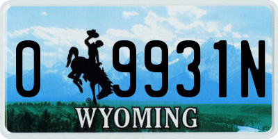 WY license plate 09931N