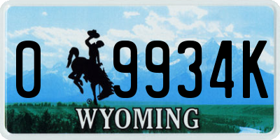 WY license plate 09934K