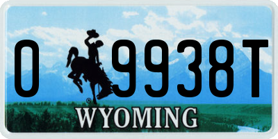 WY license plate 09938T