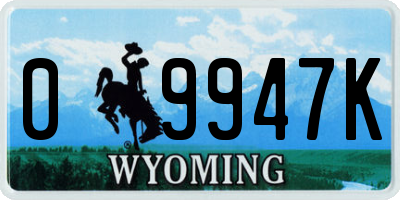 WY license plate 09947K