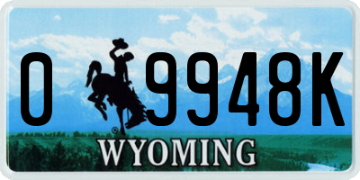 WY license plate 09948K