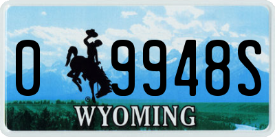 WY license plate 09948S