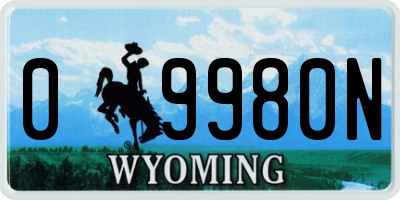 WY license plate 09980N