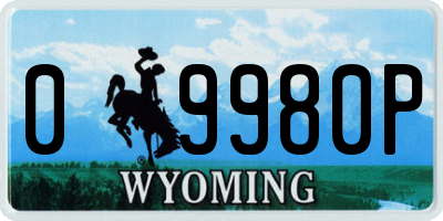 WY license plate 09980P