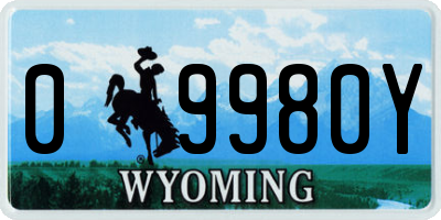WY license plate 09980Y