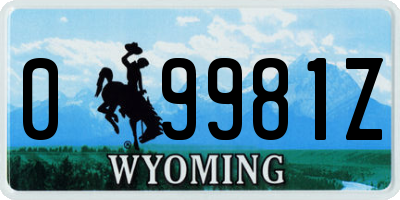 WY license plate 09981Z