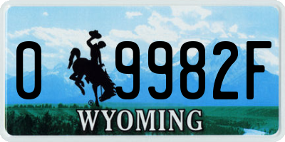 WY license plate 09982F