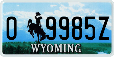 WY license plate 09985Z