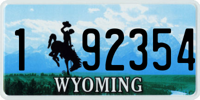 WY license plate 192354