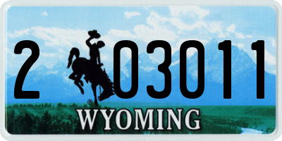 WY license plate 203011